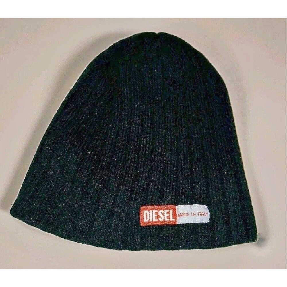 RARE Diesel Made in Italy Patch Beanie Y2K Minimal Logo Black